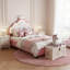 European Single & Double Upholstered Princess Bed With LED Crown Headboard, Pink Velvet-363865953