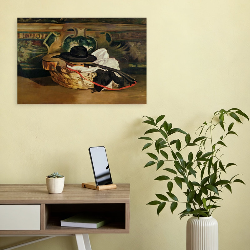 Nature morte : Guitare et sombrero, 1862 - Estampe d'art mural abstrait contemporain, H 12 po x l 18 po