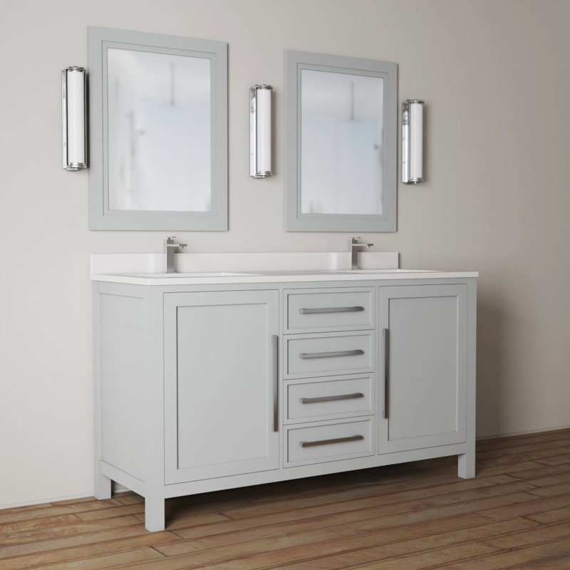 Zakare 63'' Double Bathroom Vanity with Quartz Top, Gray