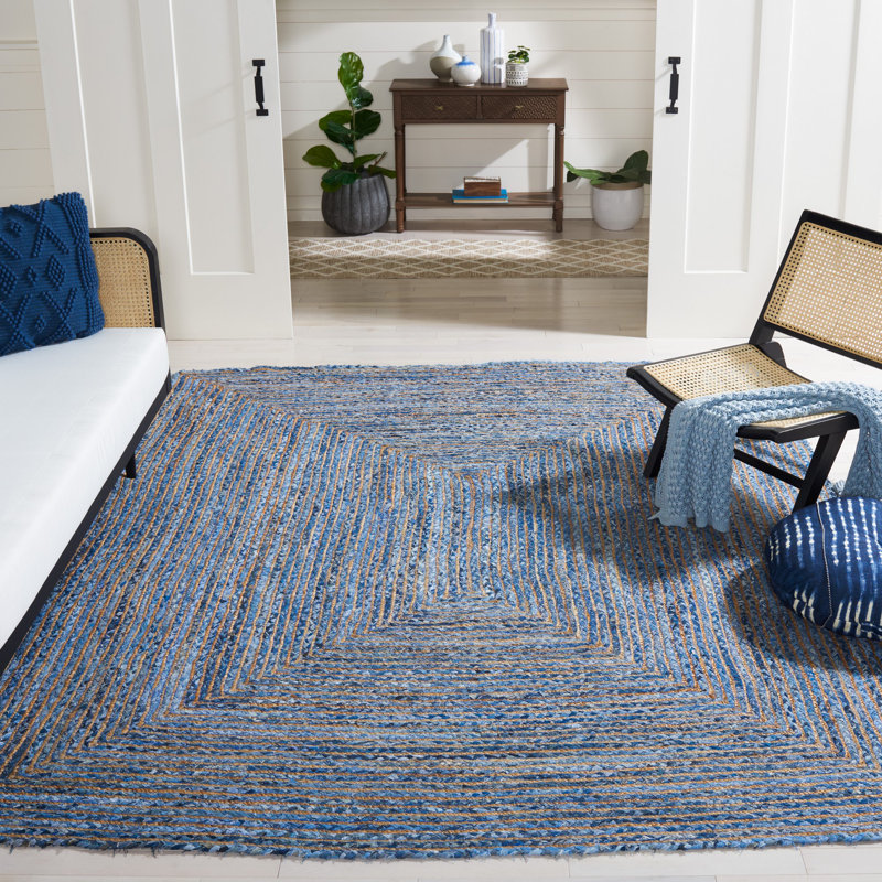 Demar Handmade Flatweave Blue/Natural Area Rug, Rectangle 9' x 12'