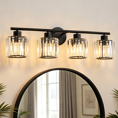 4-light Black Crystal Vanity Light Modern Design Damp Rated For Glam Bathroom & Bedroom Mirror