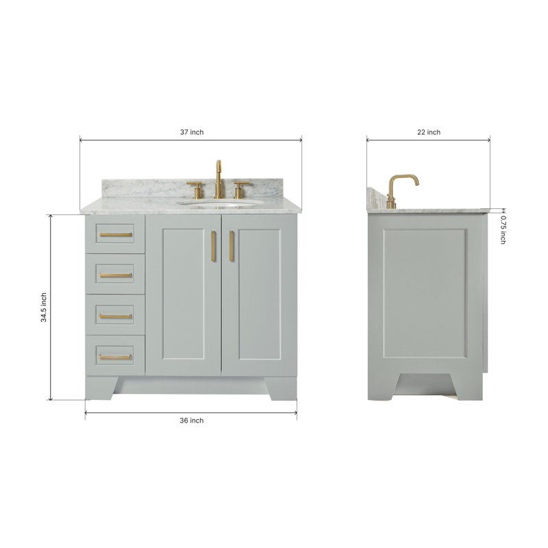 ARIEL TAYLOR 37 IN RIGHT OFFSET SINGLE OVAL SINK VANITY, Gray, Right, Oval 