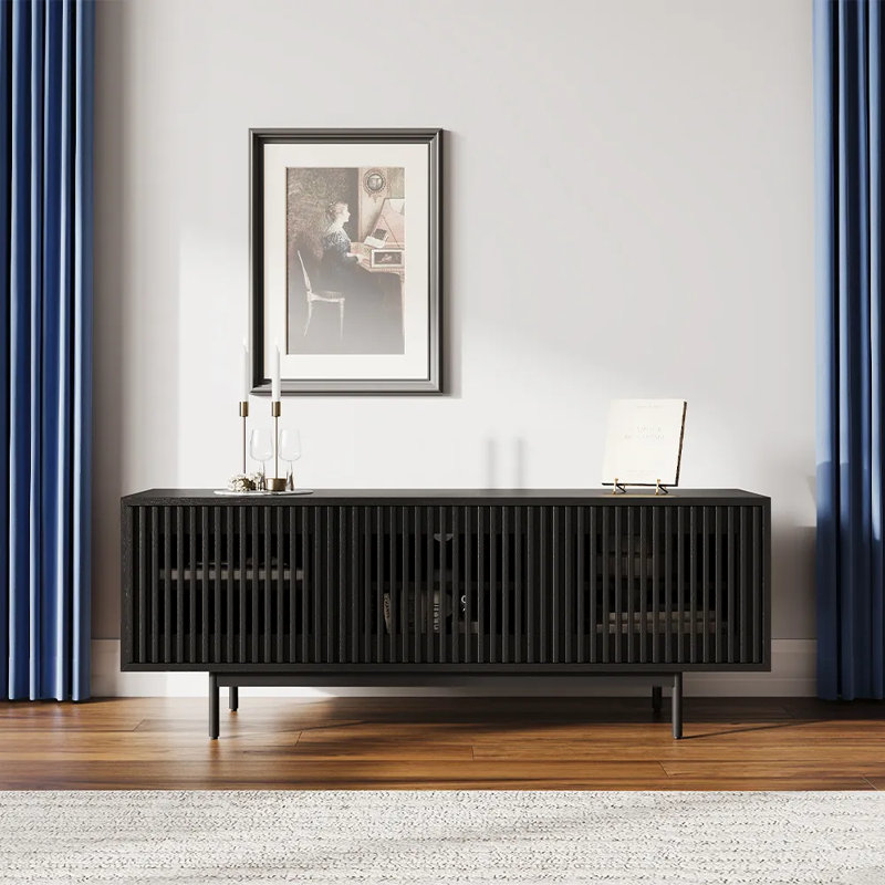 Mid-Century Modern TV Stand, 21.26" H x 59" W x 18.89" D, Black