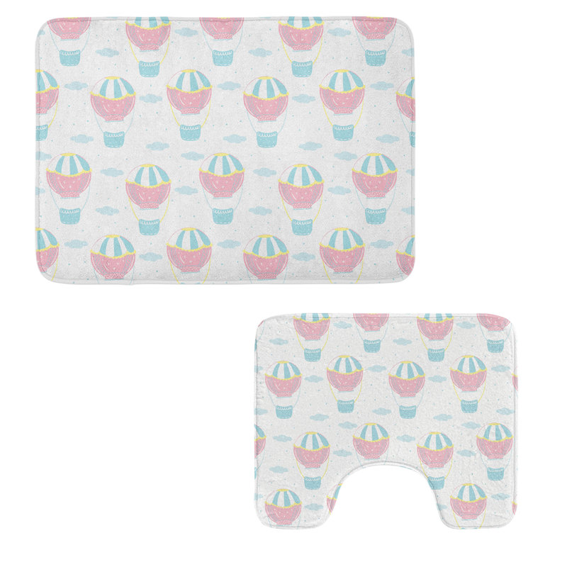  Pastel Bathroom Rug Set 2 Pieces Rectangle & Contour Mats Pale Blue and Blush