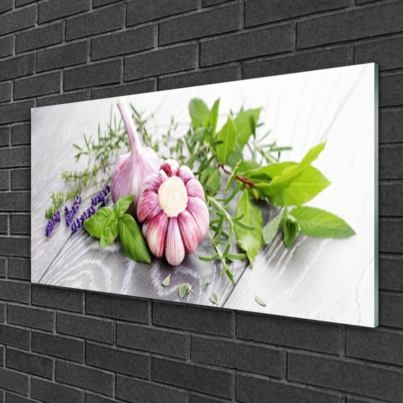 Floral Garlic Flower Leaves - No Frame Print on Glass