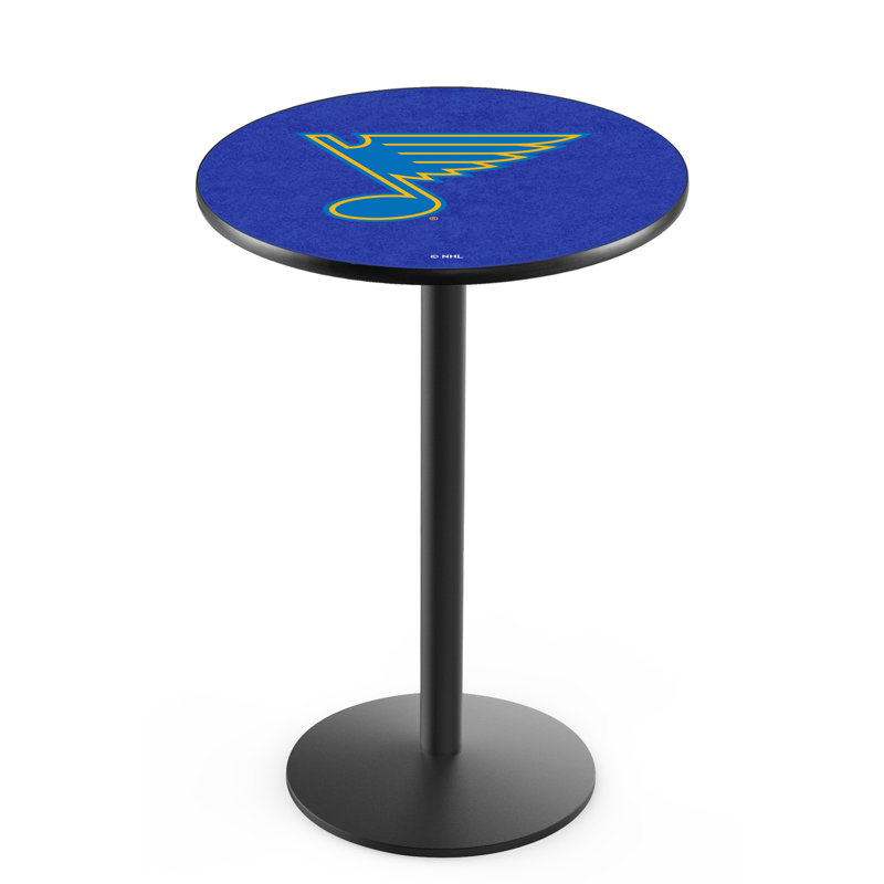 NHL Round Metal Base Dining Table, Black Wrinkle, St. Louis Blues