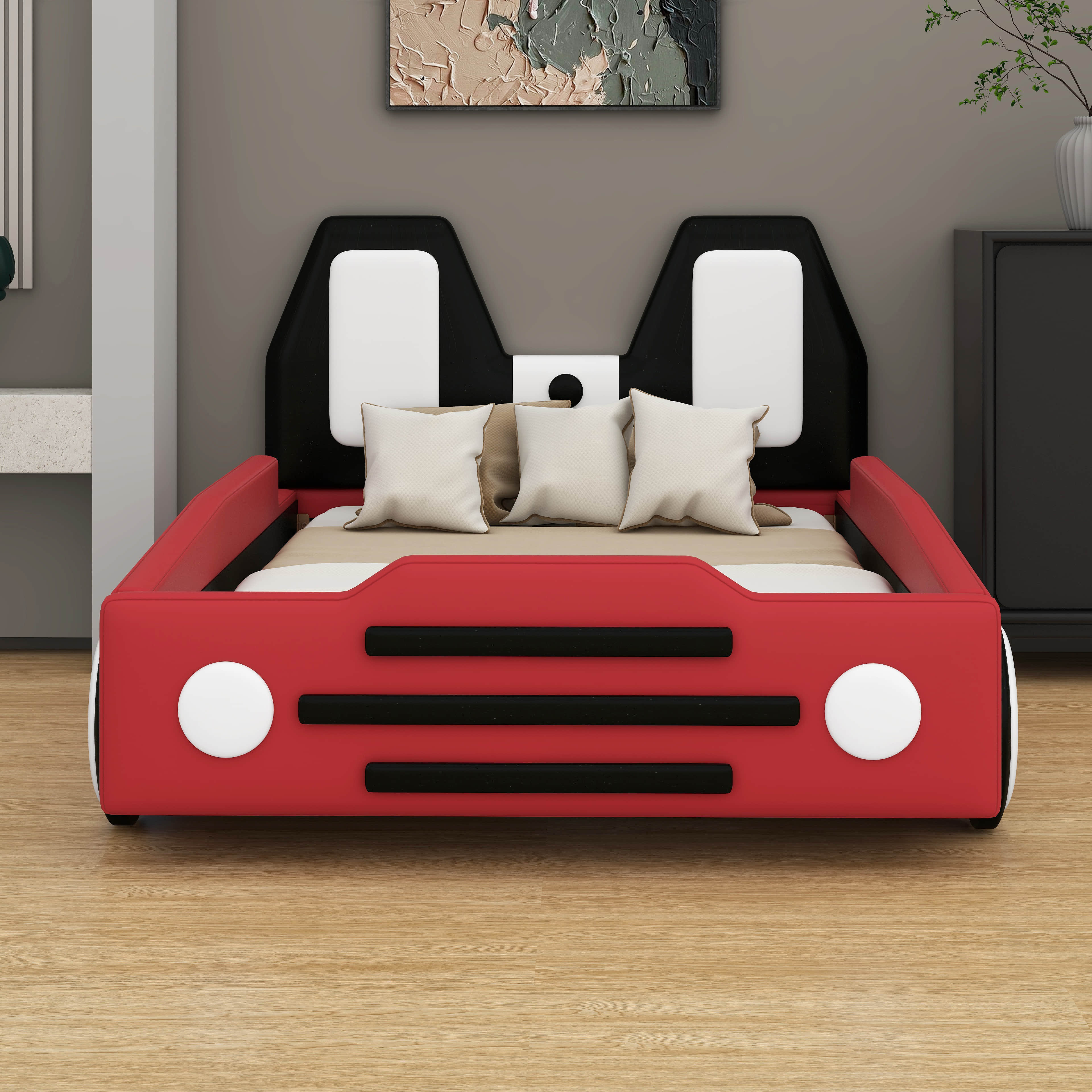 Zoomie Kids Race Car-Shaped Twin Size Platform Bed – With Attached ...