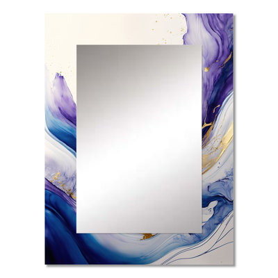 Blue, Gold And Purple Splash Paint I - Abstract Spirals Wall Mirror, Blue Decorative Mirror, Printed Metal Art