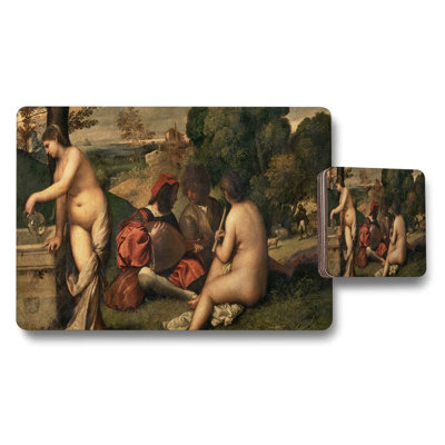 Placemat Coaster Set Featuring Classical Nude Figure Artwork