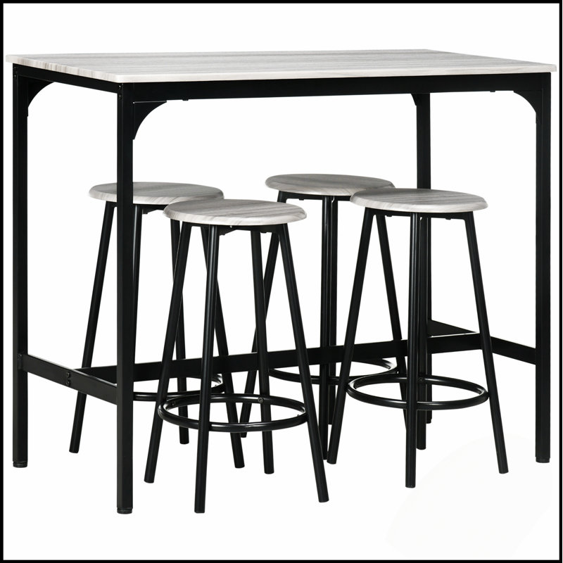 Ensemble de table de salle à manger 5 pièces avec table fixe, tabourets ergonomiques et armoire de rangement pour une expérience culinaire confortable