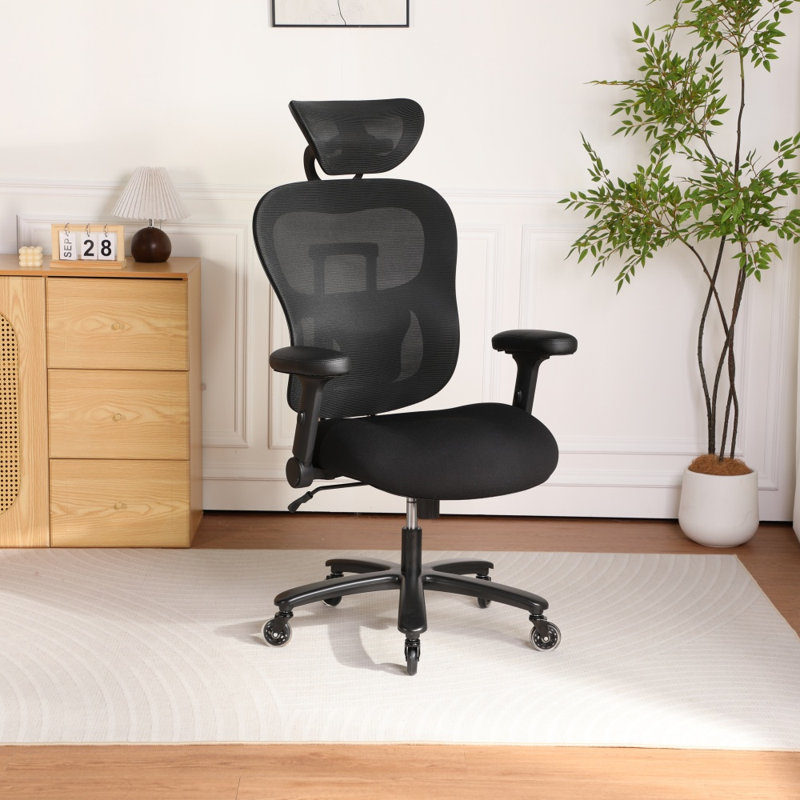 Chaise de bureau ergonomique robuste de 500 lb, chaise de jeu en filet respirant avec dossier réglable, appui-tête et soutien lombaire, chaise de bureau d'ordinateur avec accoudoirs rabattables 2d