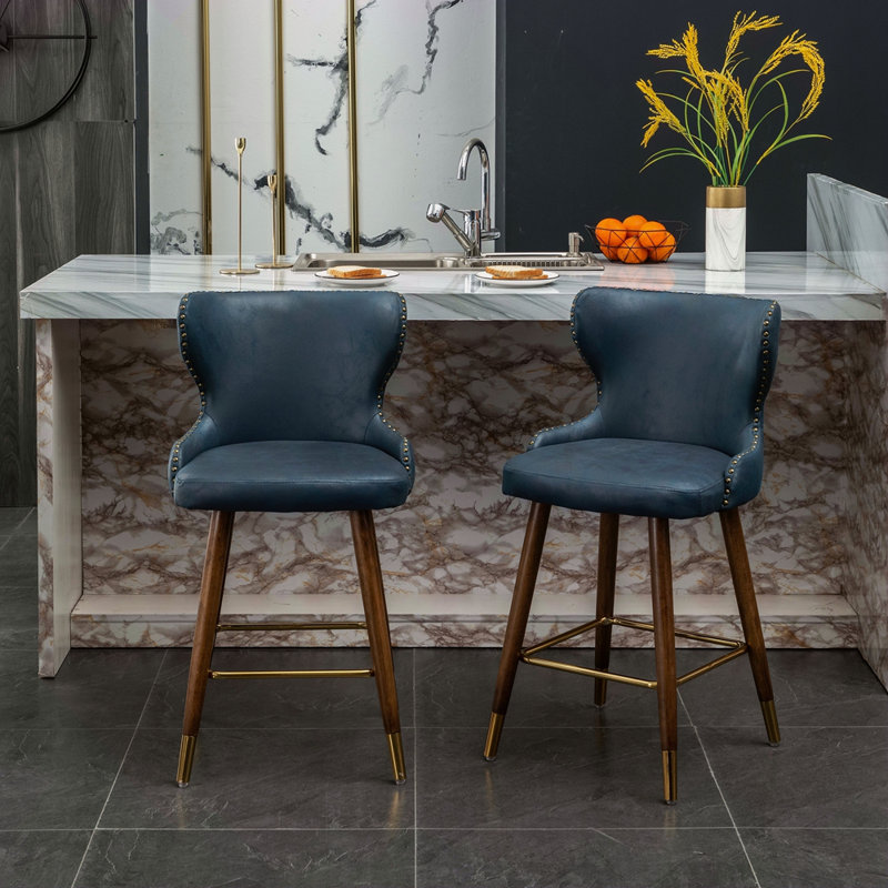 Ensemble de 2 tabourets de comptoir Mid-Century, Bleu