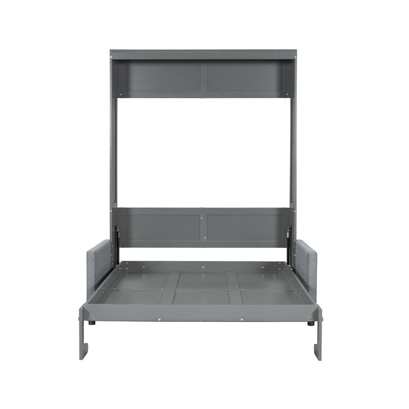 Lit escamotable double pleine grandeur avec coussin, Gris