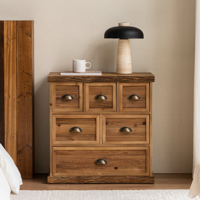 26" W Vintage 6-Drawer Solid Wood Nightstand