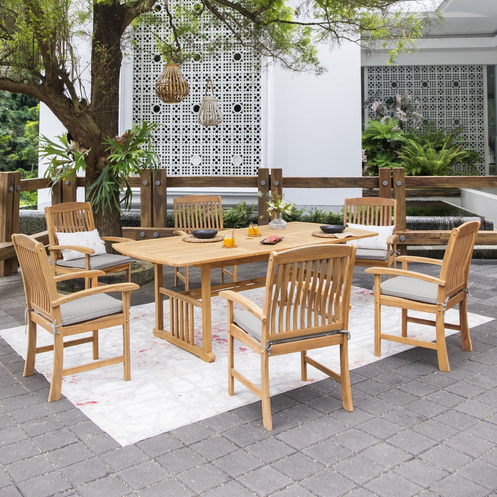 Summerton 85" Teak Patio Dining Set, Beige