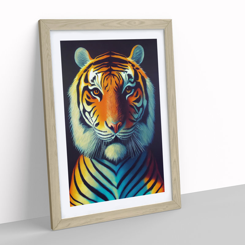 Tiger in Technicolour - Framed Print, 34cm H x 25cm W x 2cm D, Oak