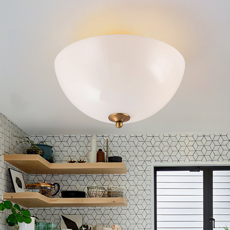 3-Light Semicircular Opal Glass Semi Flush Mount