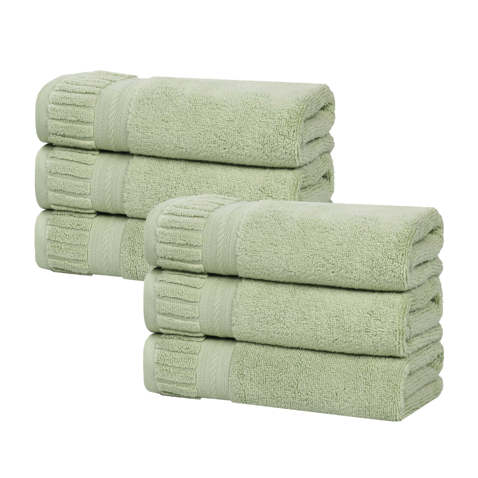 Zero-Twist Cotton Towel Set, Green, Hand Towels - 6 Pack