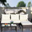 Mobilier de patio 3 pièces: canapé modulaire avec coussins beiges - élégant 2 places, méridienne tranquille, table basse moderne pour l'extérieur et verre