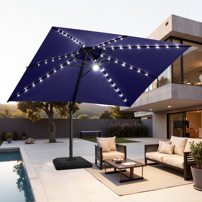 Parasol suspendu en forme de patio 10 pi x 13 pi, base incluse, Navy Blue