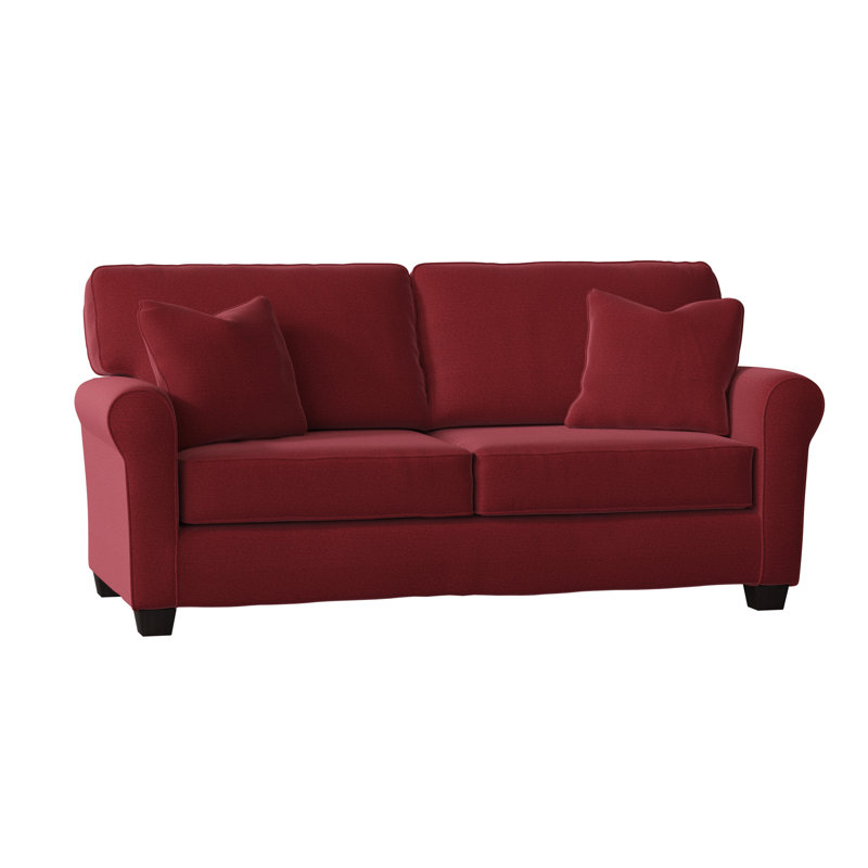Shannon Upholstered 76'' Sofa, Cranberry Red Performance, Honey Birch