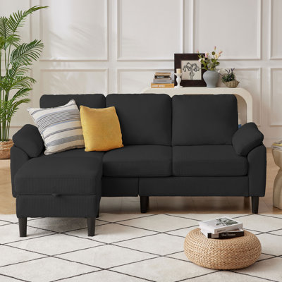 Darlyene Corduroy  79.32" Wide Reversible Sofa & Chaise with Ottoman