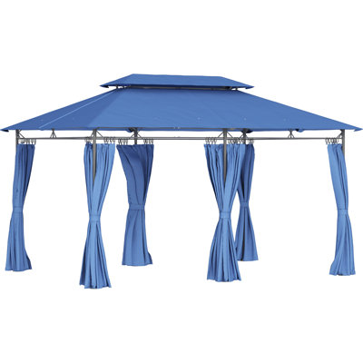 Outsunny 10' x 13' Patio Gazebo, Double Roof Outdoor Gazebo with Curtains and Metal Frame for Garden, Lawn, Backyard and Deck, Dark Blue