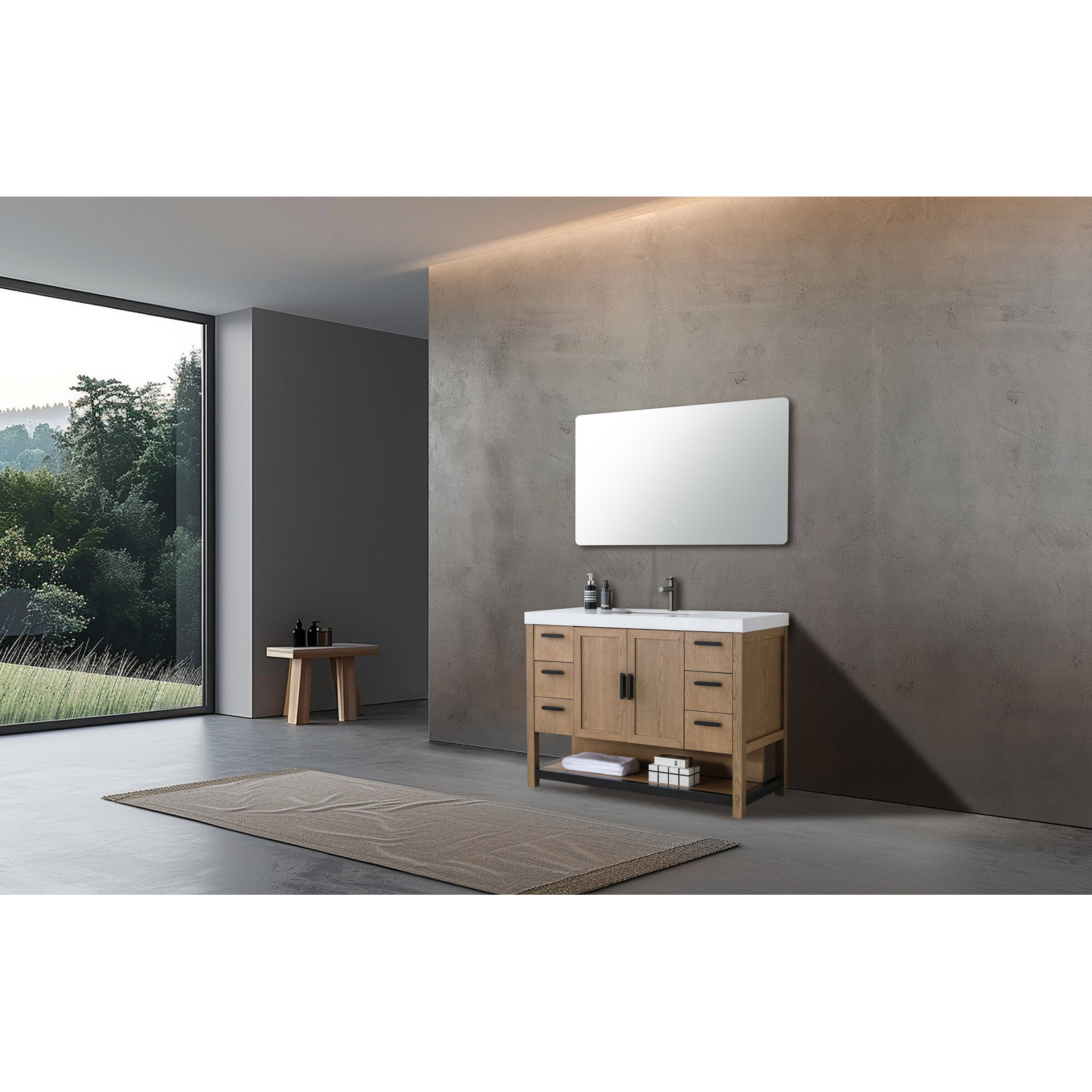 Willard 48" Single Bathroom Vanity, White, Pecan Oak
