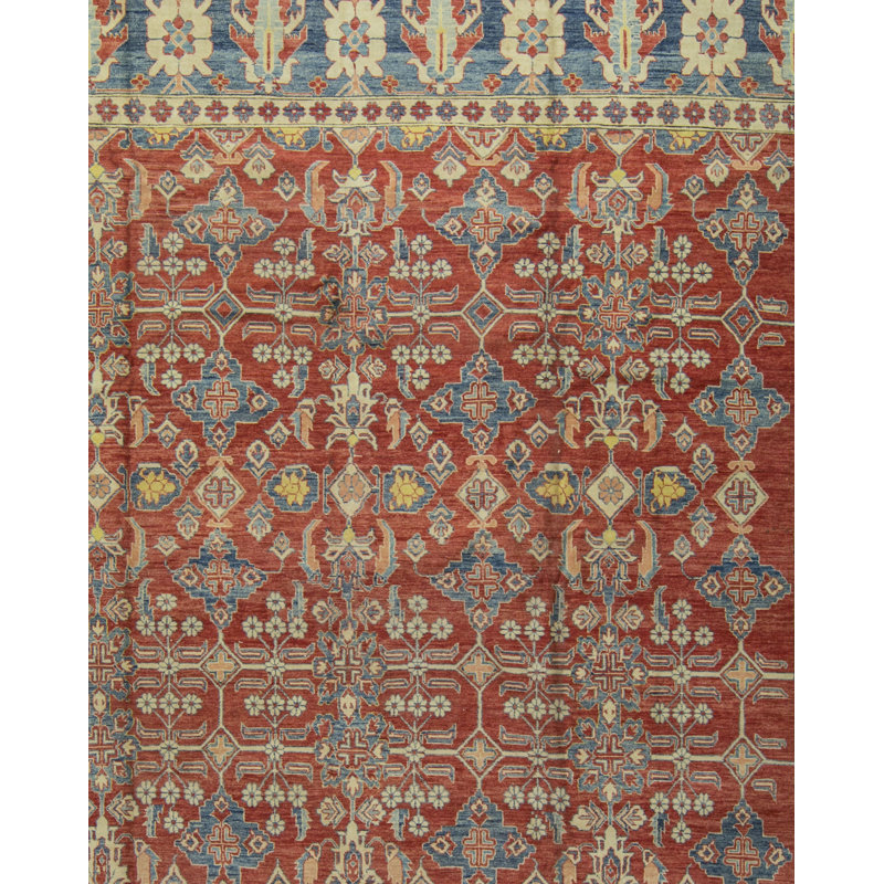 Tapis rouge et bleu noué à la main de haute qualité