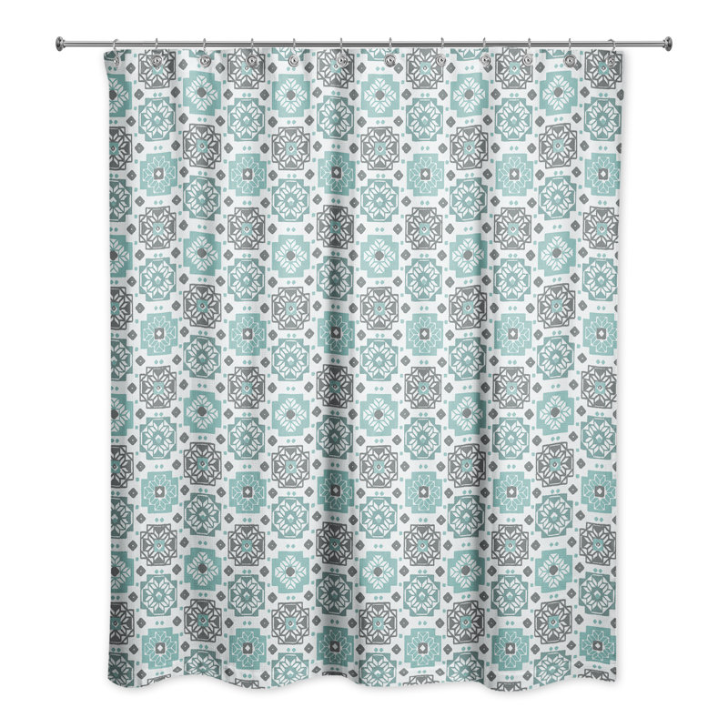 Rideau de douche simple fleurs Hansley, Bleu