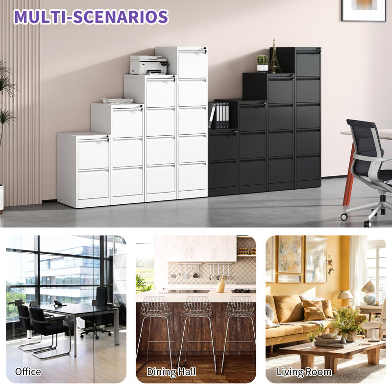 Classeur vertical à 2 tiroirs en métal avec serrure, pour le bureau à domicile, espace de rangement spacieux, classement facile à assembler