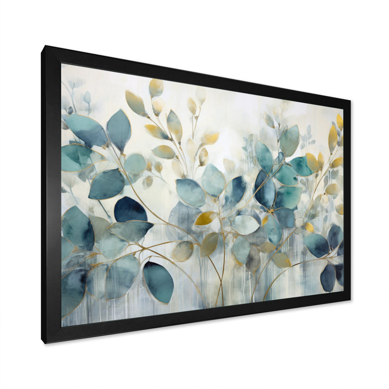 «Blue Botanical Rhythms II - Abstract Botanicals», art mural sur toile, H 16 po x l 32 po, Impression encadrée, Noir