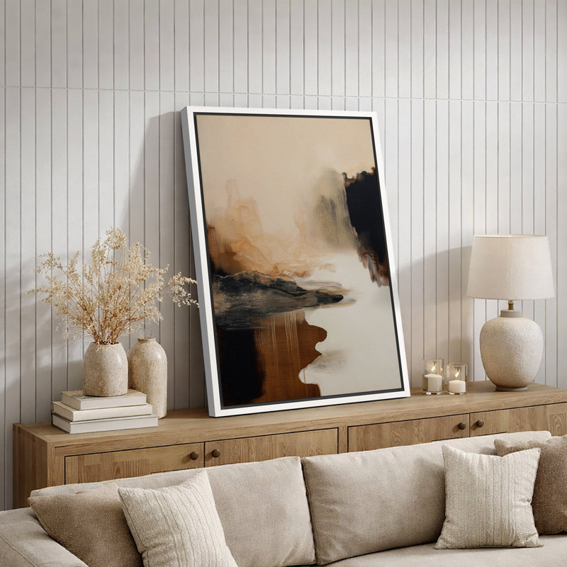 Art abstrait de paysage de tons terreux, photos de salon, impression sur toile giclée sur toile encadrée, Cadre blanc