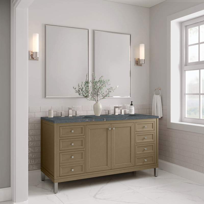 Ensemble de meuble-lavabo double 60 po Chicago, 8 po, Bleu Parisien, Walnut Whisper