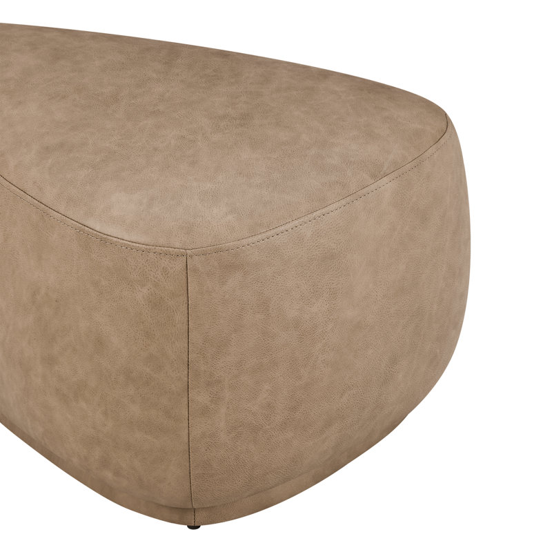 Adna 26.5" Genuine Leather Triangular Upholstered Ottoman, Taupe