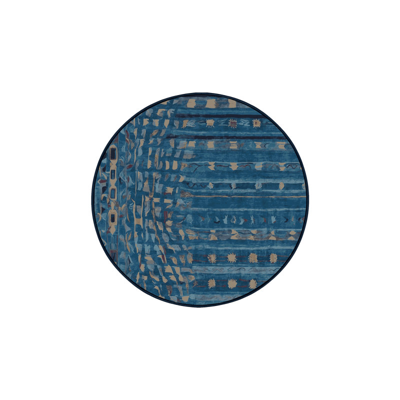Machine Washable Blue Area Rug, Round 6'