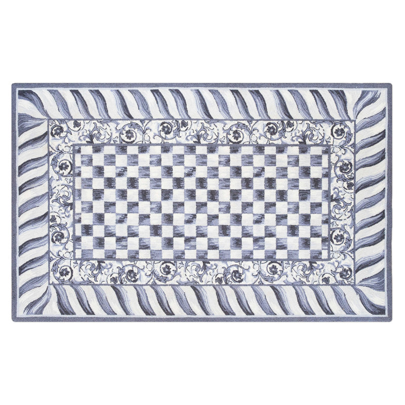 Gray Hand-Knotted Wool Checkered Stripe Rug