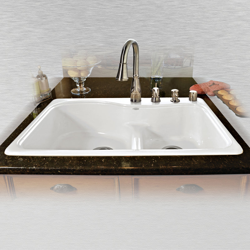 Évier de cuisine à double cuve à montage sur plan L 33 po x l 22 po Windansea, Blanc