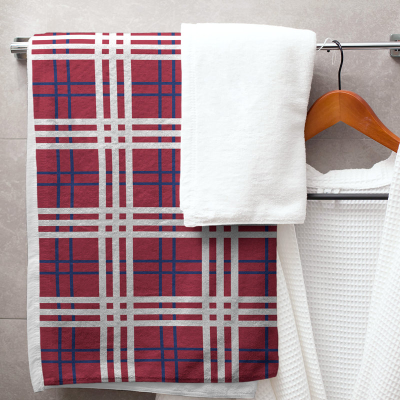 Bath Towel, Polyester/Cotton Blend, Red/Dark Blue/White