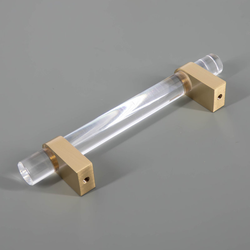 Acrylic Gray and Brass Cabinet and Drawer Pulls, 6.31", Clear