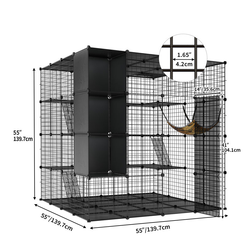 Tucker Murphy Pet™ Large Cat Cage With Storage Cube DIY Indoor Catio Cat Enclosures Metal Cat Playpen With Large Hammock