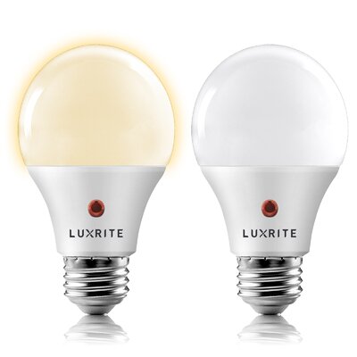 9 Watt (60 Watt Equivalent), A19 LED, Dusk to Dawn Light Bulb, E26/Medium (Standard) Base -  Luxrite, LR21473-2PK