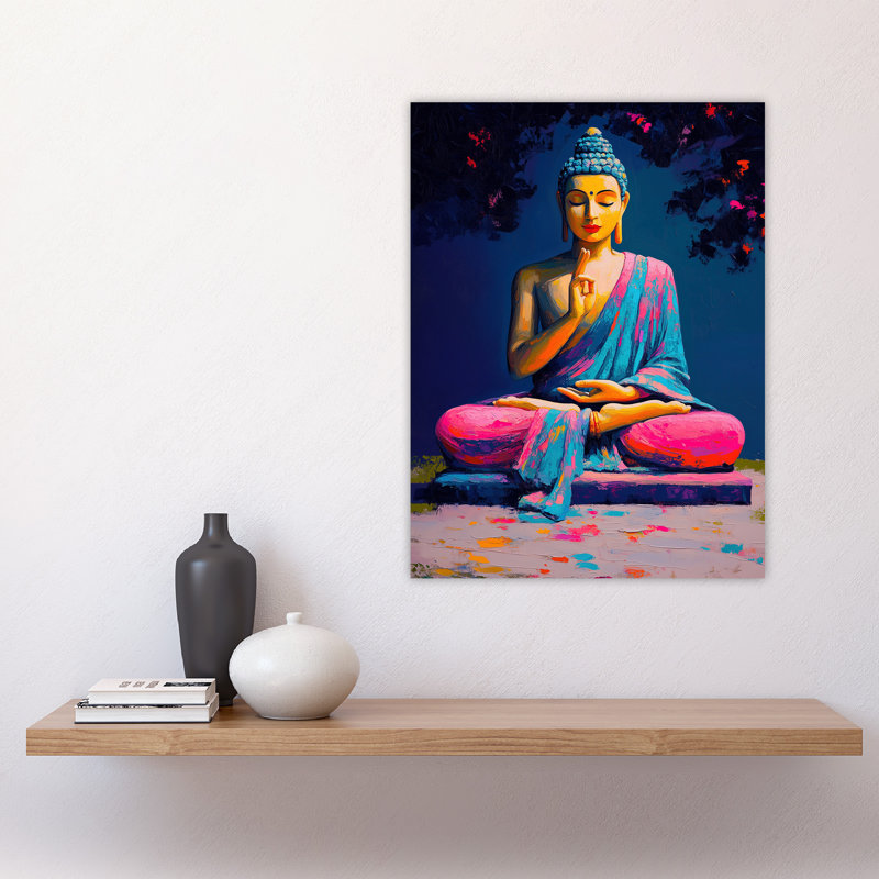 Buddha Statue Blue Buddhism Mindfulness Wall Art Print