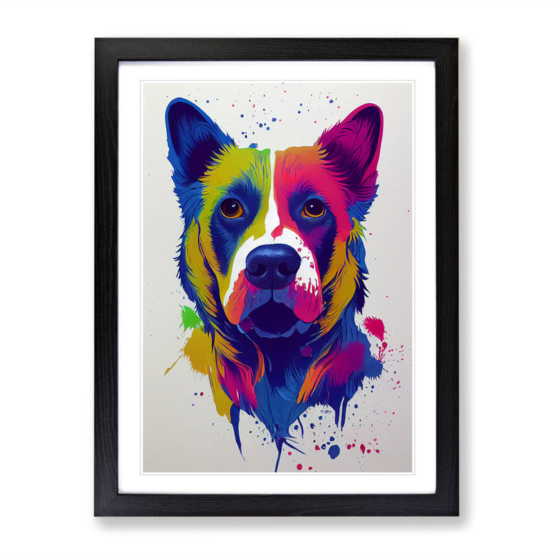 Colourful Dog No.3 - Wall Art, Black Framed, 36cm H x 27cm W x 2cm D, White