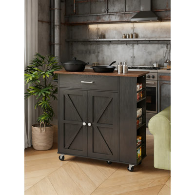 Chariot d'îlot de cuisine mobile avec station de charge, grande armoire de rangement, support à épices et roues verrouillables pour une utilisation flexible dans la cuisine ou la salle à manger