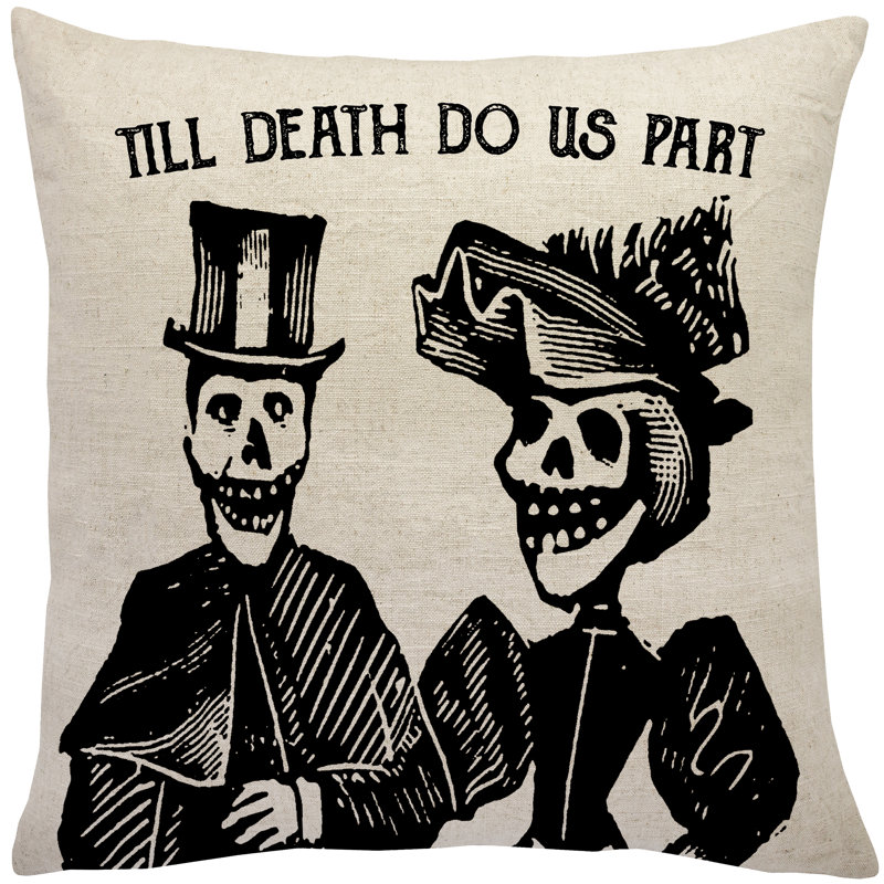 Skull Couple Linen Throw Pillow