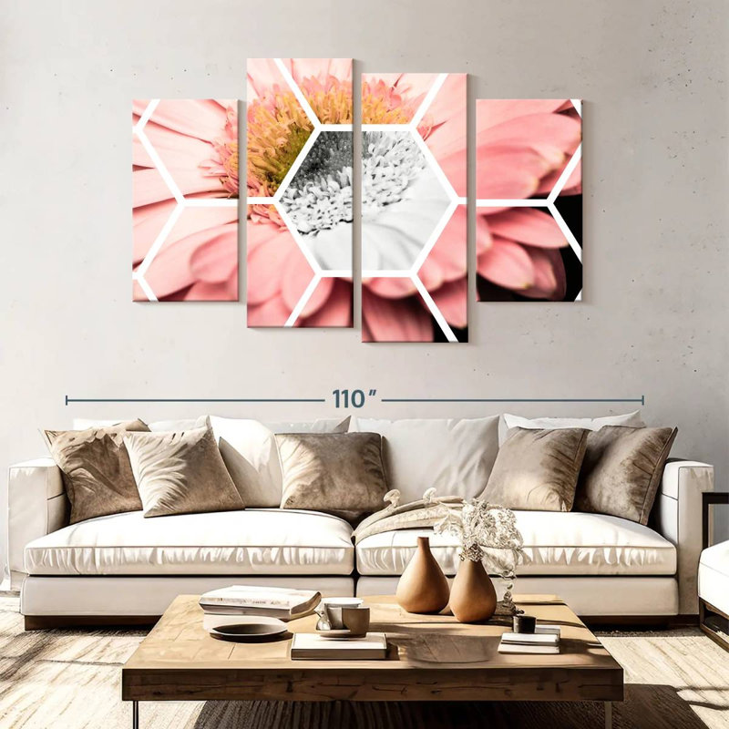Harnek Pink Gerbera Hexagon, 54'' H x 84'' W