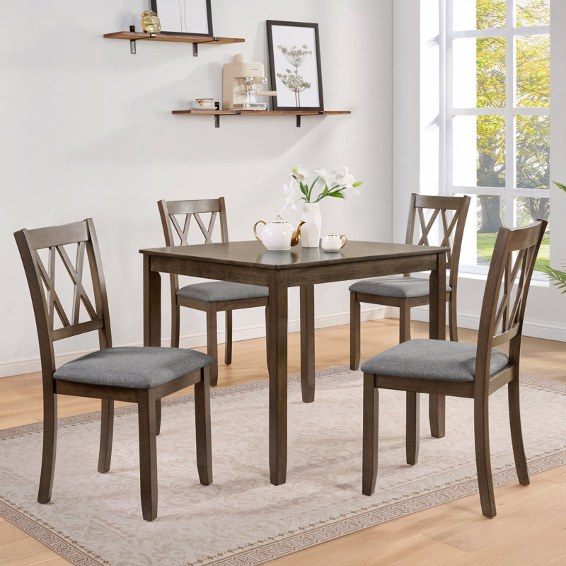 Ensemble de salle à manger 5 pièces en bois élégant: table et 4 chaises, pour 4 personnes