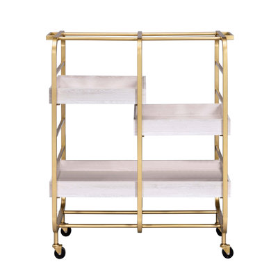 Modern Gold And White Dining Room Cart With 3 Adjustable Trays - Strong Metal Robust Metal, Ideal For Function