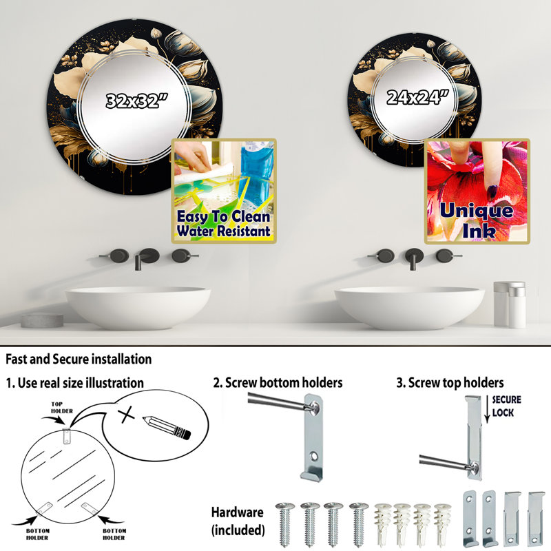 Miroir mural Radine, 24 po x 24 po